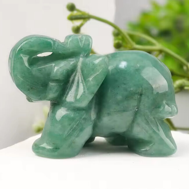 Green Aventurine Elephants - Small 1.5" Carving Animal Figurine