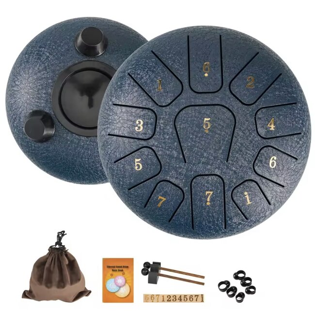 11 Tone Steel Tongue 6" Navy Blue Drum - Mini Hand Pan Stricker Handpan Hapi Happy Tank Panda Percussion Musical Instrument
