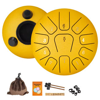 11 Tone Steel Tongue 6" Gold (Yellow) Drum - Mini Hand Pan Stricker Handpan Hapi Happy Tank Panda Percussion Musical Instrument
