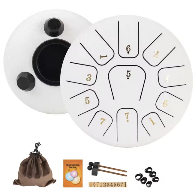 11 Tone Steel Tongue 6" White Drum - Mini Hand Pan Stricker Handpan Hapi Happy Tank Panda Percussion Musical Instrument