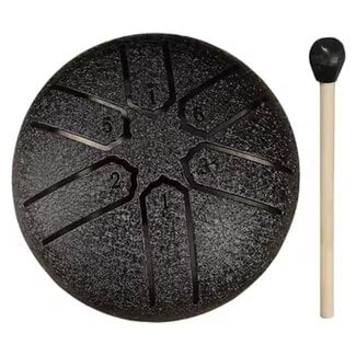 6 Tone Steel Tongue 3" (Black) Drum - Mini Hand Pan Stricker Handpan Hapi Happy Rain Tank Panda Percussion Musical Instrument