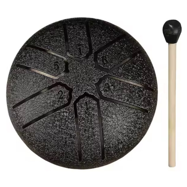 6 Tone Steel Tongue 3" (Black) Drum - Mini Hand Pan Stricker Handpan Hapi Happy Rain Tank Panda Percussion Musical Instrument
