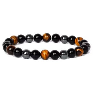 Black Obsidian, Hematite & Gold Tiger Eye (Power & Protection) Bracelets - 4mm