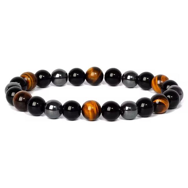 Black Obsidian, Hematite & Gold Tiger Eye (Power & Protection) Bracelets - 4mm