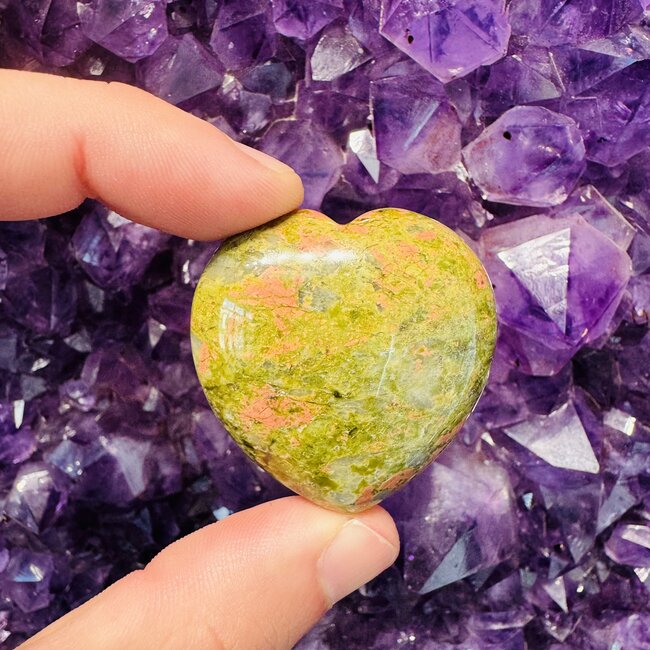 Unakite Jasper Puffy Hearts - Medium