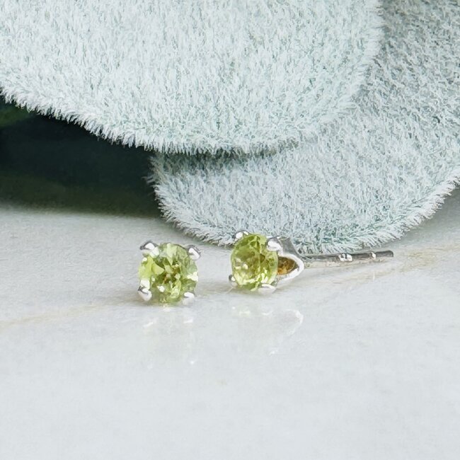 Peridot Earrings - 3mm Faceted Studs Claw Prong Set - Sterling Silver Gemstone Jewelry
