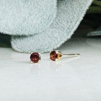 Red Garnet Earrings-3mm Faceted Studs - Prong Claw Set Sterling Silver Gemstone Jewelry