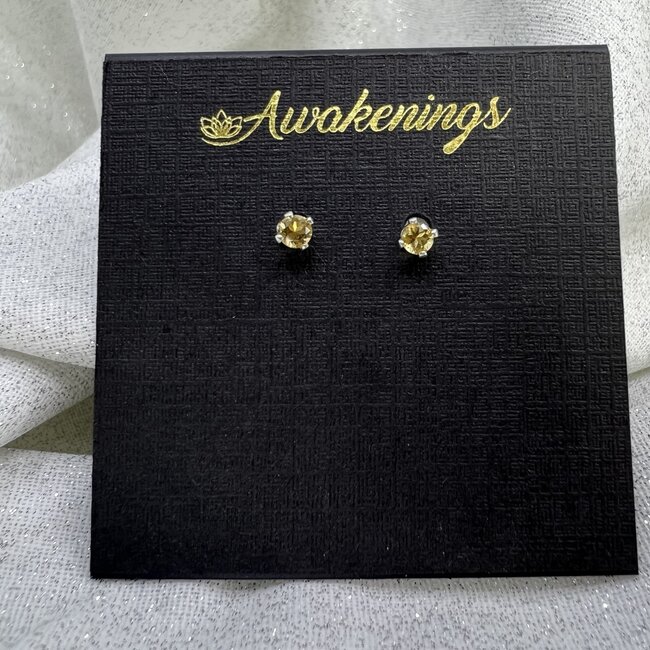 Citrine Earrings - 3mm Faceted Studs Claw Prong Set - Sterling Silver Gemstone Jewelry