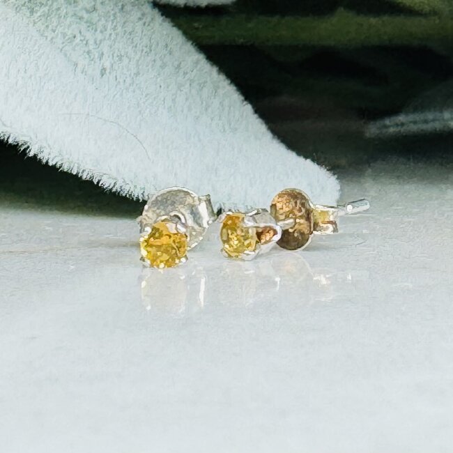 Citrine Earrings - 3mm Faceted Studs Claw Prong Set - Sterling Silver Gemstone Jewelry