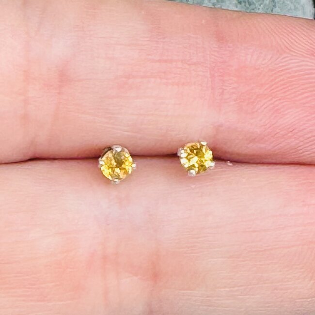 Citrine Earrings - 3mm Faceted Studs Claw Prong Set - Sterling Silver Gemstone Jewelry