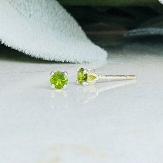 Chrome Diopside Earrings - 3mm Faceted Studs - Prong Claw Set Sterling Silver Gemstone Jewelry