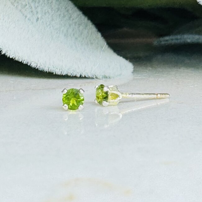 Chrome Diopside Earrings - 3mm Faceted Studs - Prong Claw Set Sterling Silver Gemstone Jewelry