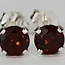 Red Garnet Earrings - 4mm Faceted Stud Claw Prong Set - Sterling Silver