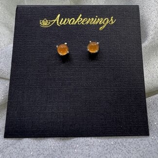 Carnelian Earrings - 3mm Round Stud Claw Prong Set - Sterling Silver Gemstone Jewelry