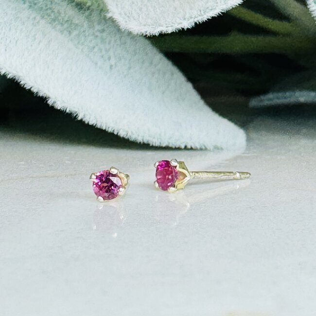Rhodolite Garnet Earrings - Faceted Studs 3mm - Sterling Silver Gemstone Jewelry