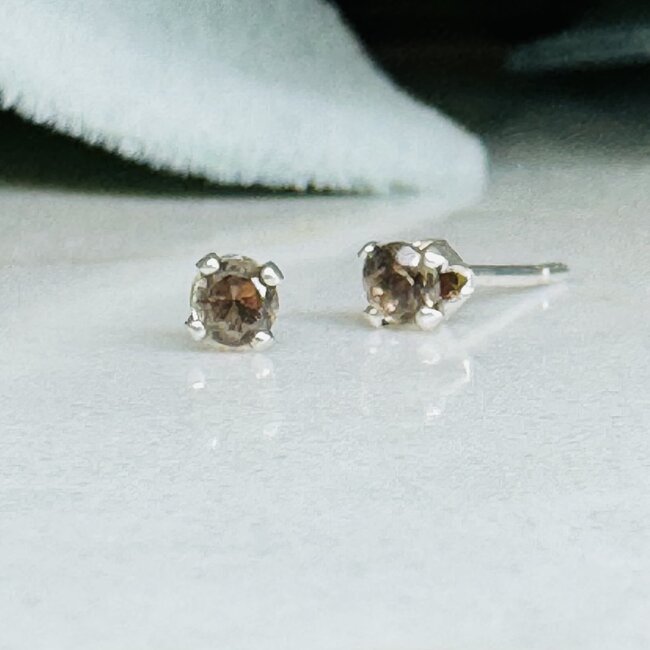 Smoky Smokey Quartz Earrings - 3mm Faceted Studs - Sterling Silver Gemstone Jewelry