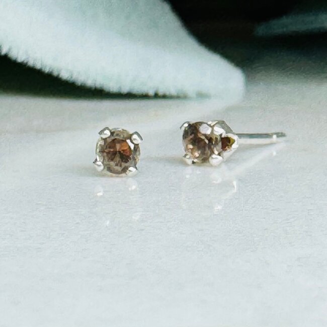 Smoky Smokey Quartz Earrings - 3mm Faceted Studs - Sterling Silver Gemstone Jewelry
