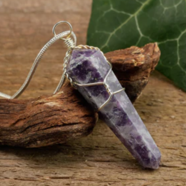 Lepidolite (Purple Mica) Pendants - Wire Wrapped Faceted Points - Silver Plated