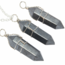 Hematite Pendants - Wire Wrapped Faceted Points - Silver Plated