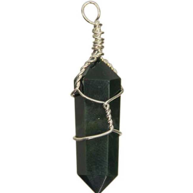 Bloodstone Blood Stone (Seftonite Heliotrope) Pendants - Wire Wrapped Faceted Points - Silver Plated