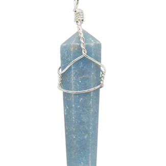 Angelite Pendants - Wire Wrapped Faceted Points - Silver Plated