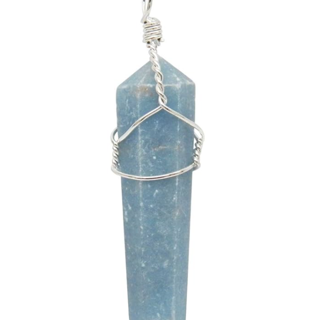 Angelite Pendants - Wire Wrapped Faceted Points - Silver Plated