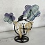 Golden Healer (Yellow Hematoid) Butterfly & Rainbow Fluorite Flowers on Black Pin Stand 8" - Specimen