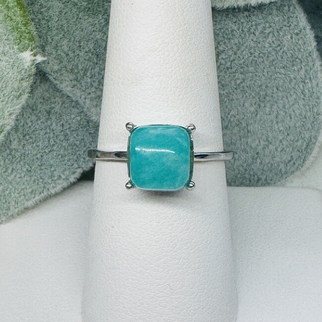 Amazonite Silver (Plated) Square Ring - Adjustable