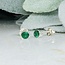 Emerald Earrings - Round Faceted Stud Bezel Set - Sterling Silver .925