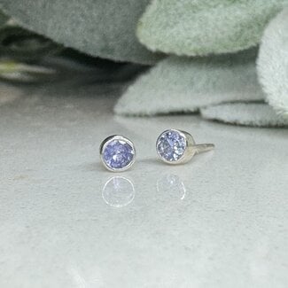 Tanzanite Earrings - 4mm Round Circular Studs Faceted - Bezel Set Sterling Silver .925