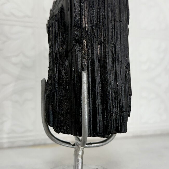 Black Tourmaline on Silver Stand Pin - Medium 6" Rough Raw Natural Specimen