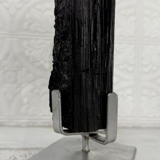 Black Tourmaline on Silver Stand Pin - Large 7" Rough Raw Natural Specimen