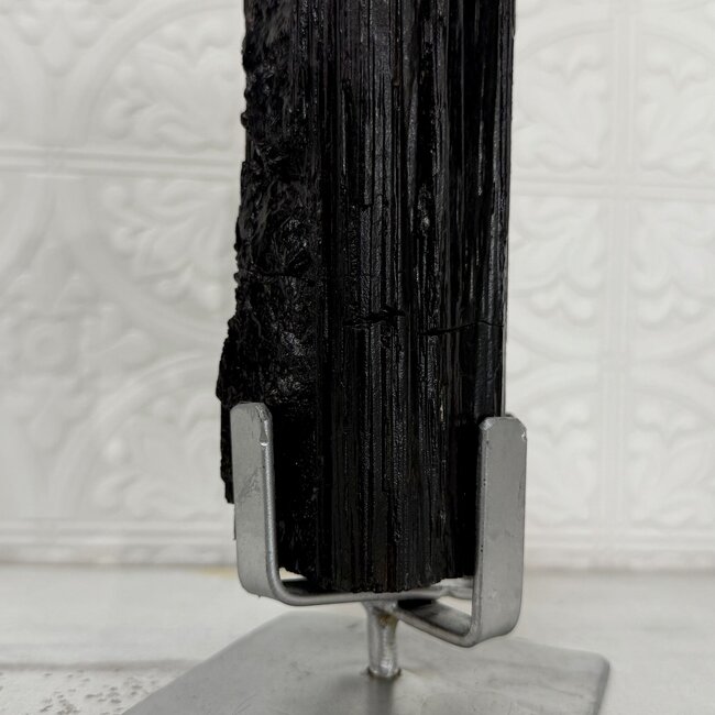 Black Tourmaline on Silver Stand Pin - Large 7" Rough Raw Natural Specimen