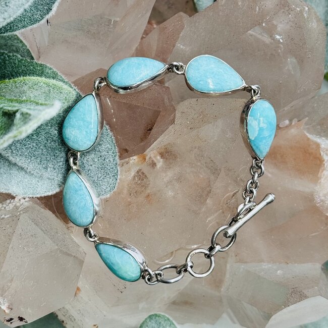 Amazonite Bracelet - Teardrop Pear Bezel Set - Toggle Clasp Sterling Silver