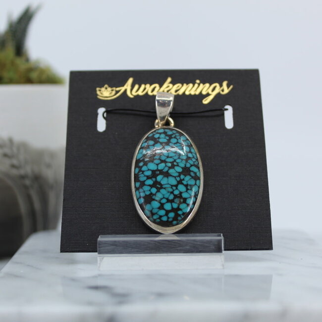 Natural Turquoise Pendant - Oval Bezel Set Sterling Silver