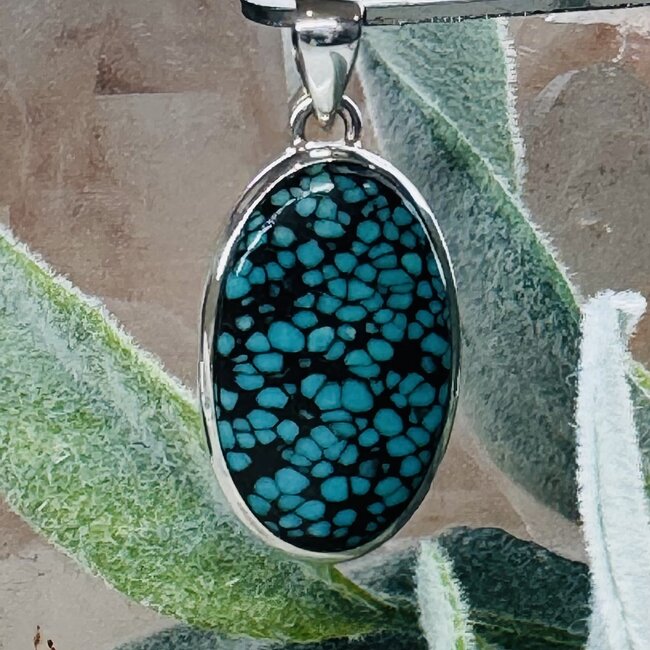 Natural Turquoise Pendant - Oval Bezel Set Sterling Silver