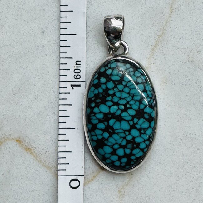 Natural Turquoise Pendant - Oval Bezel Set Sterling Silver