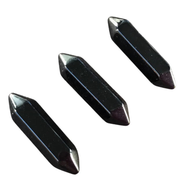 Black Obsidian Double Terminated DT Points - Small Faceted Massage Wand 1.5"