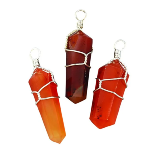 Carnelian Pendants - Wire Wrapped Faceted Points - Silver Plated