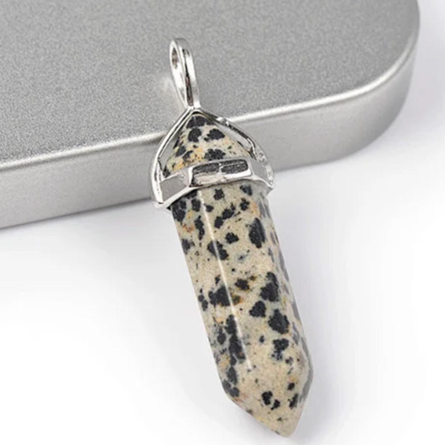 Dalmatian Jasper Pendants - Wire Wrapped Faceted Points - Silver Plated