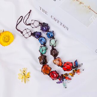 7 (Seven) Chakra Tumbled Hanging Decor - Stacked Cage Macrame