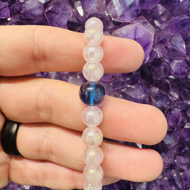 Aura Rose Quartz w/AAA Grade Blue Sapphire Bead Bracelets - 8mm