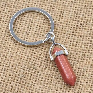 Gold Sandstone (Goldstone) Sand Stone Point Keychains - Hexagon