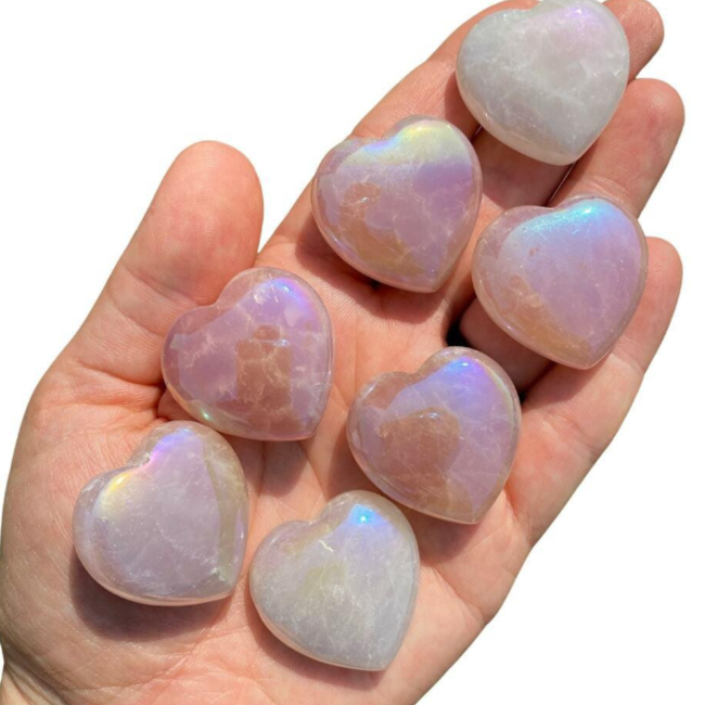 Aura Rose Quartz Hearts - Medium