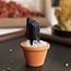 Black Tourmaline Rough Sitting on Clear Quartz Mini Clay Pot - Potted Plant Style , Home Decor