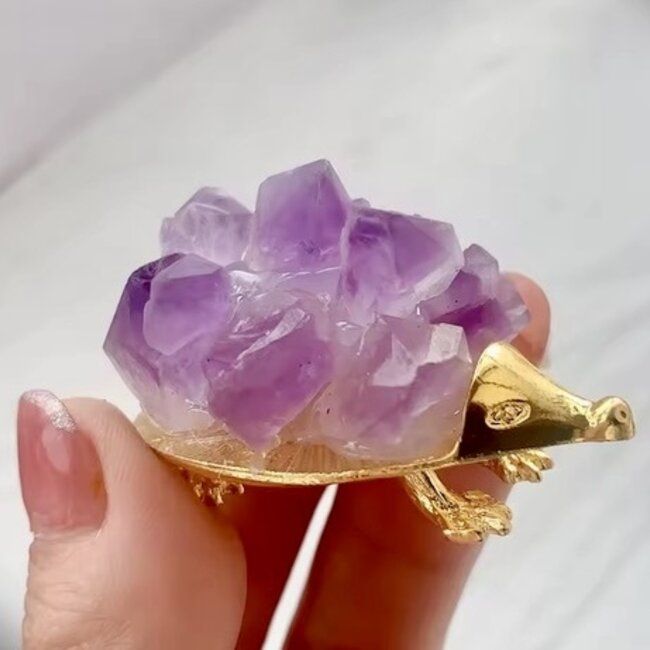 Amethyst Cluster on Gold (Plated) Hedgehog