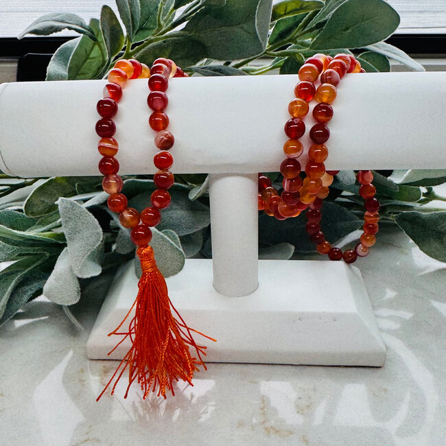 Carnelian Japa Malas - Prayer Meditation Mantra Counting Beads - 8mm
