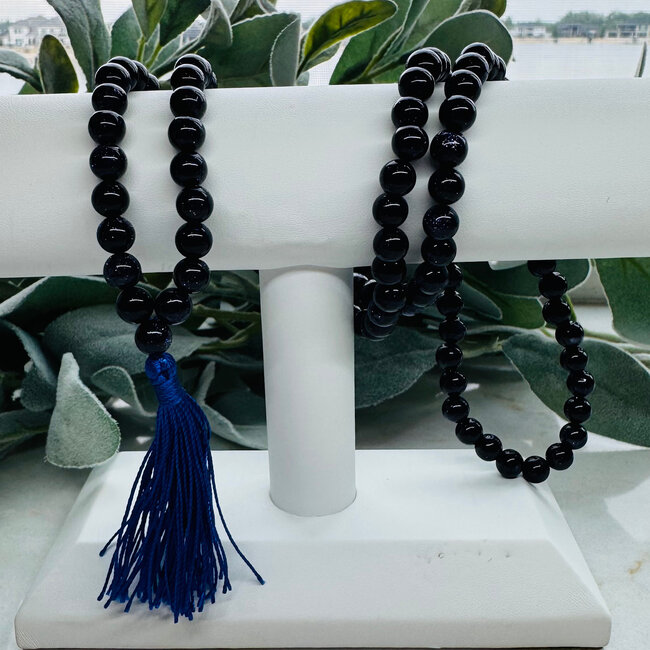 Blue Goldstone Japa Malas - Japamalas Prayer Meditation Mantra Counting Beads Necklace - 8mm