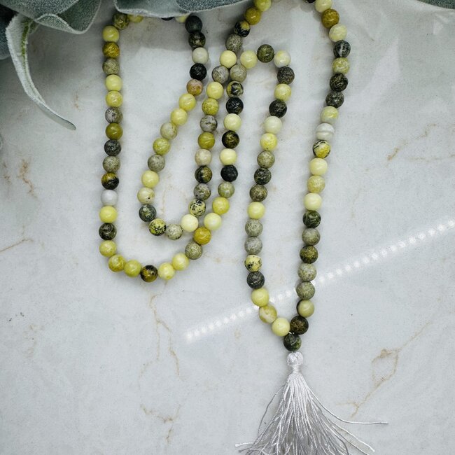 Green Serpentine Japa Malas - Japamalas Prayer Meditation Mantra Counting Beads Necklace - 8mm