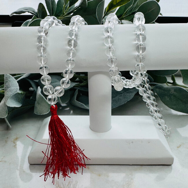 Clear (Crystal) Quartz Mala - Prayer Japa Chanting Meditation 108 Beads Necklace & Tassel